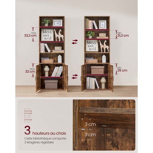 Bibliothèque Étagère Haute Sur 6 Niveaux Avec Porte Meuble De Rangement Ouvert 24 X 3