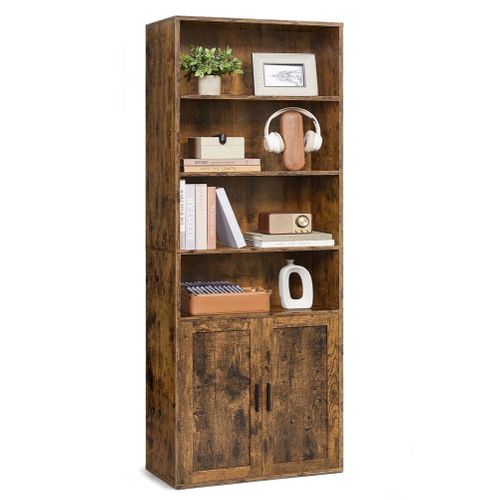 Bibliothèque Étagère Haute Sur 6 Niveaux Avec Porte Meuble De Rangement Ouvert 24 X 3