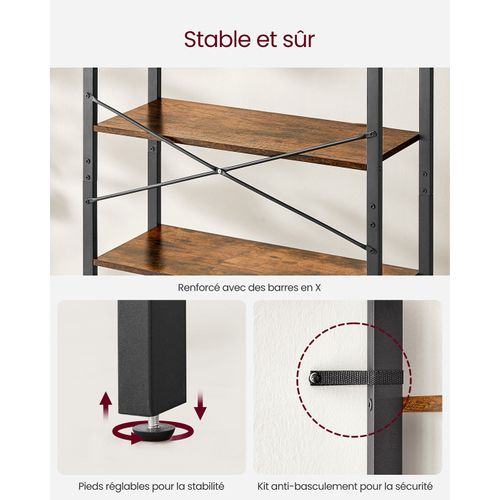 Étagère à 6 Niveaux Bibliothèque Avec Cadre En Acier Pour Salon Bureau Entrée Style I