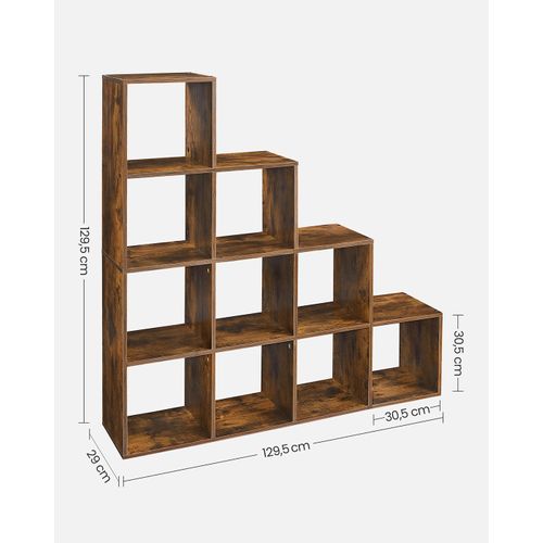 Étagère Escalier 129,5 X 29 X 129,5 Cm Meuble De Rangement 6 Compartiments Pour Bibli
