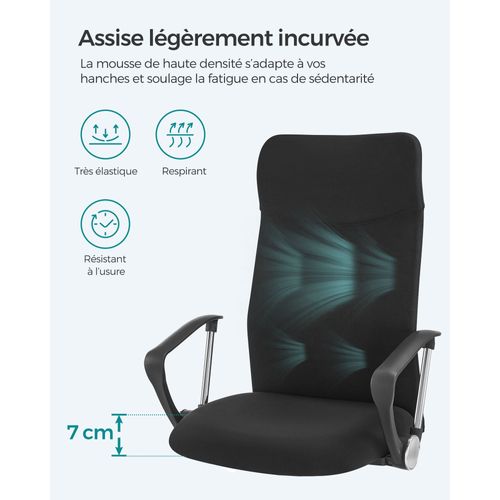 Fauteuil De Bureau Chaise Ergonomique Siège Rembourré Pivotant En Tissu Hauteur