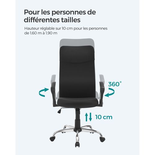 Fauteuil De Bureau Chaise Ergonomique Siège Rembourré Pivotant En Tissu Hauteur