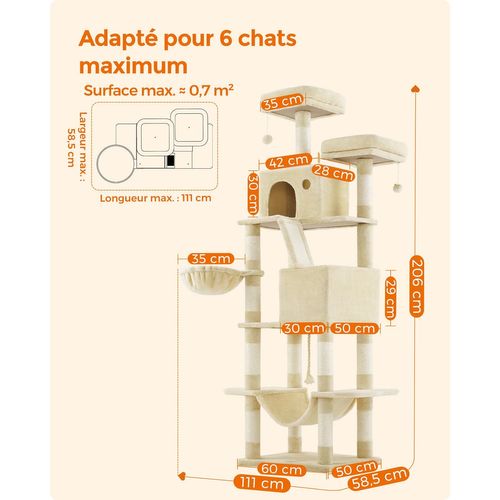 Arbre à Chat Grand Tour De Jeu 60 X 50 X 206 Cm Beige 12_0005988