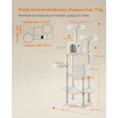 Grand Arbre à Chat Tour De Jeu 206 Cm Gris Clair 12_0005990