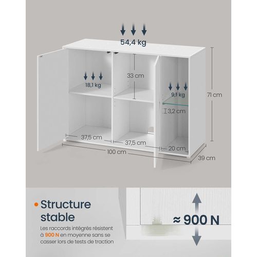 Buffet Meuble De Rangement Meuble TV Avec Éclairage Et Étagère En Verre Placard Minim