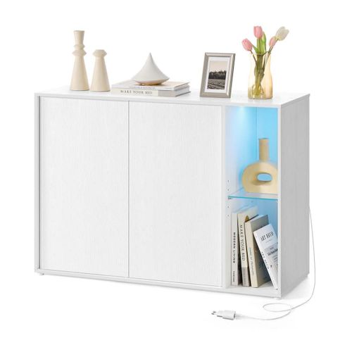 Buffet Meuble De Rangement Meuble TV Avec Éclairage Et Étagère En Verre Placard Minim