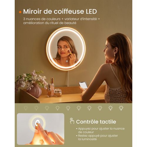Coiffeuse Avec Miroir Et Lumière Table De Maquillage 3 Tiroirs Imitation Rotin Lumièr