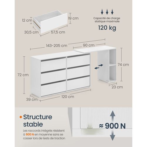 Coiffeuse Assemblage Rapide 39 X 120 X 72 Cm Commode Meuble De Rangement Avec Étagère