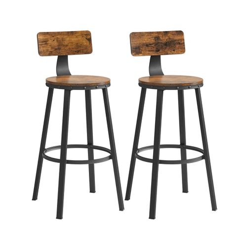 Lot De 2 Chaises De Bar Tabourets Hauts Avec Dossier Siège De Cuisine Cadre En Acier