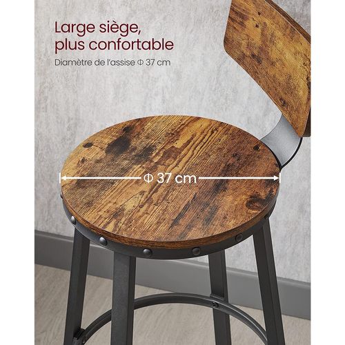 Lot De 4 Chaises De Bar Tabourets Hauts Avec Dossier Siège De Cuisine Cadre En Acier