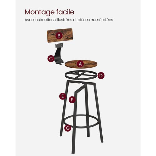 Lot De 4 Chaises De Bar Tabourets Hauts Avec Dossier Siège De Cuisine Cadre En Acier