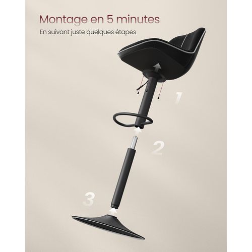 Lot De 2 Tabourets De Bar Pivotants Réglables En Hauteur Dossier Ergonomique Velours