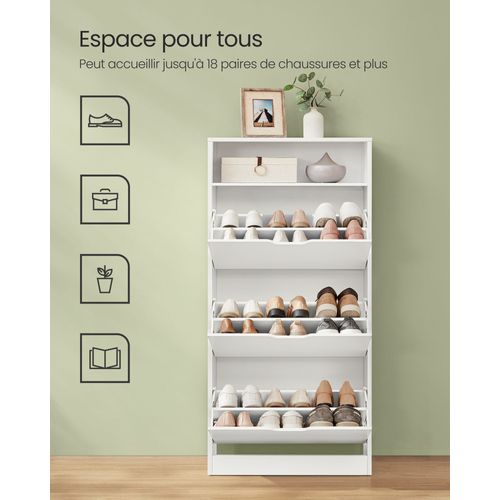 Meuble à Chaussures 3 Portes Battantes Étagère à Chaussures Compartiment Ouvert Sépar