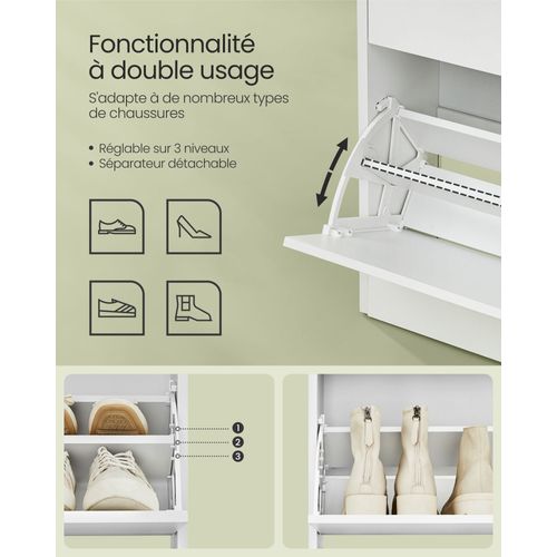 Meuble à Chaussures 3 Portes Battantes Étagère à Chaussures Compartiment Ouvert Sépar