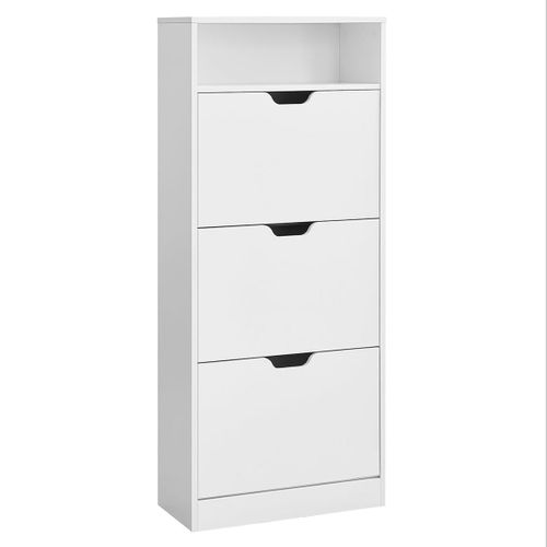 Meuble à Chaussures 3 Portes Battantes Étagère à Chaussures Compartiment Ouvert Sépar