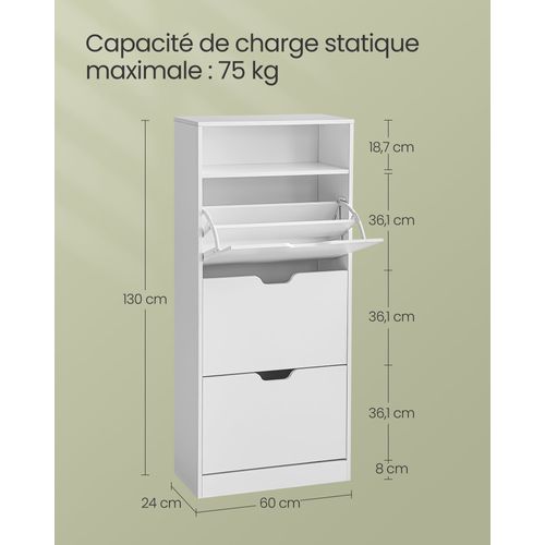 Meuble à Chaussures 3 Portes Battantes Étagère à Chaussures Compartiment Ouvert Sépar