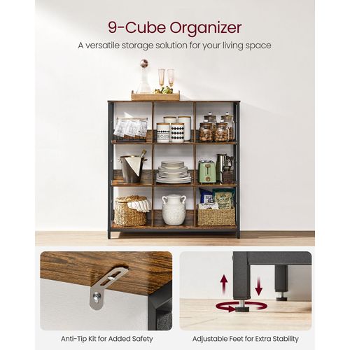 Meuble De Rangement 3 Niveaux Étagère Rangement Bibliothèque Style Industriel 9 Cubes