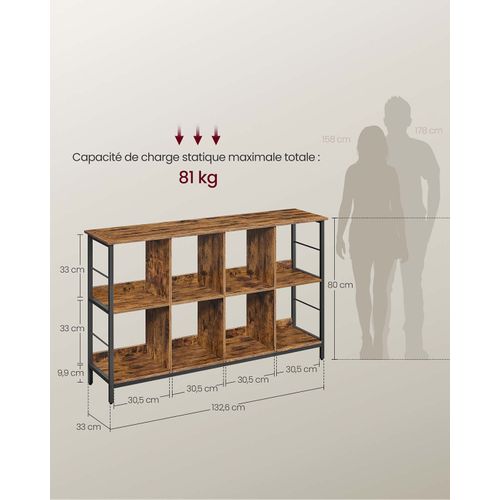Meuble De Rangement 3 Niveaux Étagère Rangement Bibliothèque Style Industriel 9 Cubes