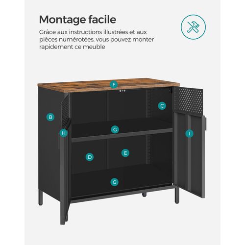 Meuble De Rangement Buffet 80 X 40 X 76 Cm Double Porte Aimantée Avec Étagère Réglabl