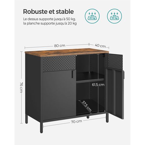 Meuble De Rangement Buffet 80 X 40 X 76 Cm Double Porte Aimantée Avec Étagère Réglabl