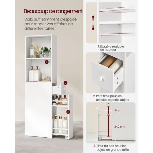 Meuble De Salle De Bain 40 X 18 X 134,4 Cm Haut Meuble De Rangement Fin Colonne