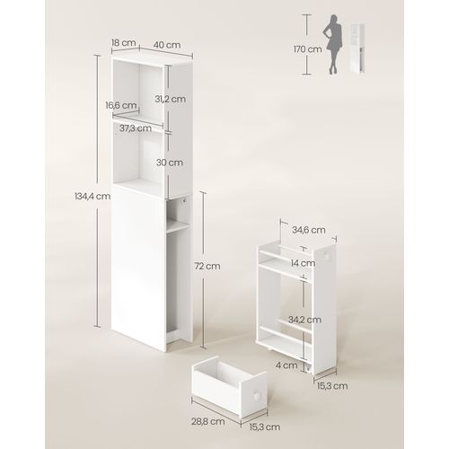 Meuble De Salle De Bain 40 X 18 X 134,4 Cm Haut Meuble De Rangement Fin Colonne