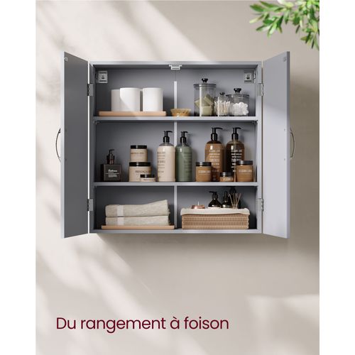 Meuble De Salle De Bain Placard Mural Armoire Rangement Mur 2 Portes Avec 2 Étagères