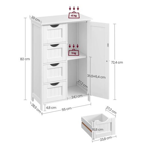 Meuble De Salle De Bain Sur Pied 55 X 30 X 81 Cm Meuble De Rangement Avec 4 Tiroirs