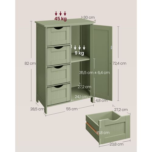 Meuble De Salle De Bain Sur Pied Meuble De Rangement Avec 4 Tiroirs 30 X 55 X 82 Cm