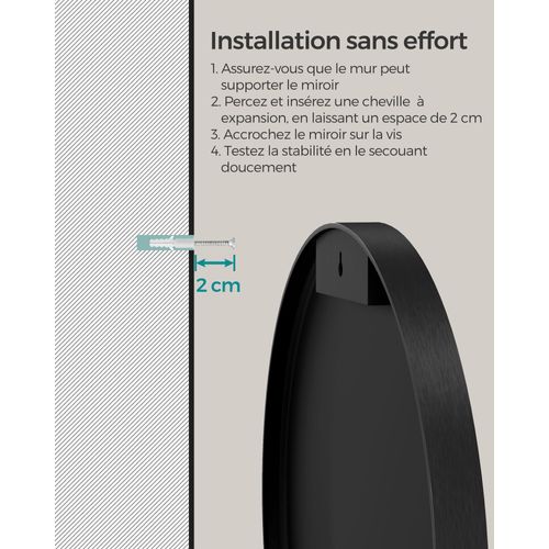 Miroir Mural Rond Décoratif Diamètre 61 Cm Cadre En Métal Pour Salon Chambre