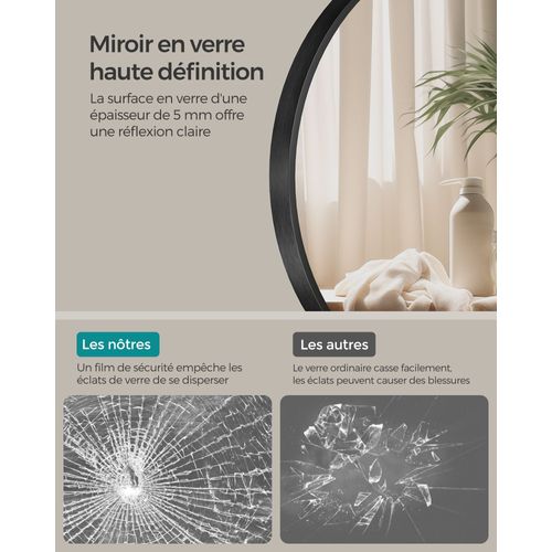 Miroir Mural Rond Décoratif Diamètre 61 Cm Cadre En Métal Pour Salon Chambre