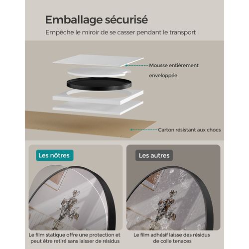 Miroir Mural Rond Décoratif Diamètre 61 Cm Cadre En Métal Pour Salon Chambre