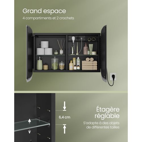 Miroir Salle De Bain Avec Éclairage Armoire De Toilette Avec 2 Prises Ac 2 Prises USB
