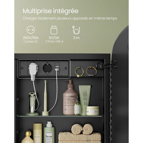 Miroir Salle De Bain Avec Éclairage Armoire De Toilette Avec 2 Prises Ac 2 Prises USB