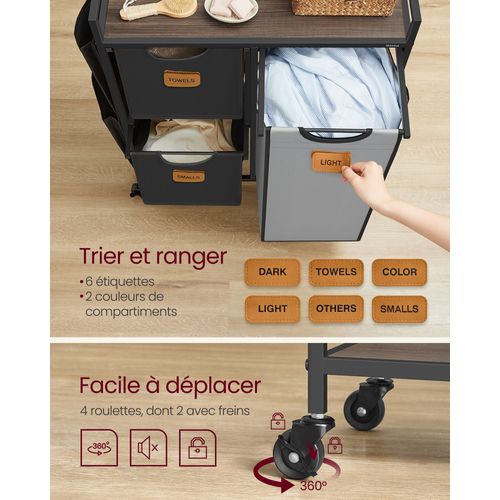 Panier à Linge 3 Compartiments 68,6 X 33 X 80,5 Cm Corbeille 100 Litres Bac Roulettes