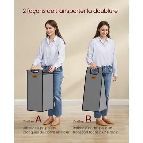 Panier à Linge 3 Compartiments 68,6 X 33 X 80,5 Cm Corbeille 100 Litres Bac Roulettes