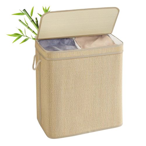 Panier à Linge En Bambou Corbeille à Linge Sale 90 Litres Sac Amovible Et Lavable En