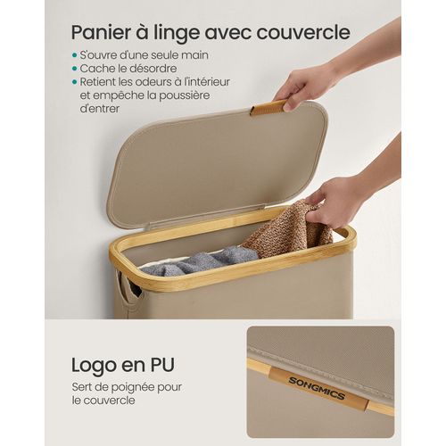 Panier à Linge Mince Avec Couvercle 65 Litres Gain De Place Doublure En Maille Amovib