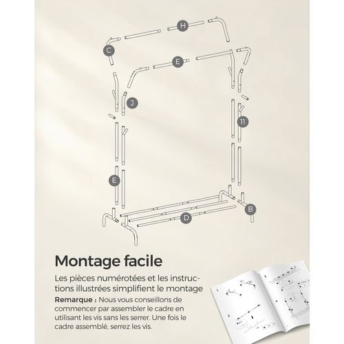 Portant à Vêtements Avec Roulettes Double Barre Porte-manteau En Acier Charge 100 Kg