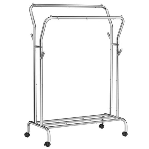 Portant à Vêtements Avec Roulettes Double Barre Porte-manteau En Acier Charge 100 Kg