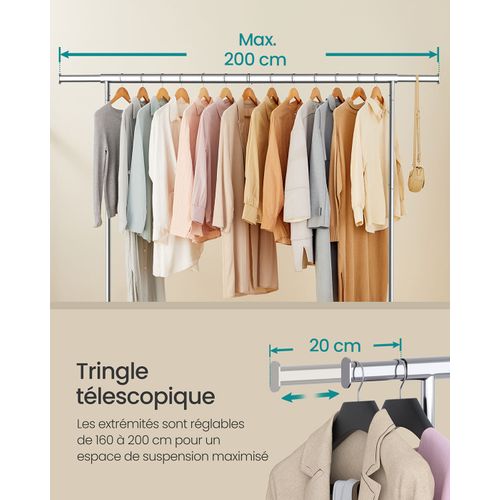 Portant à Vêtements Avec Roulettes Tringle Extensible Pour Charge Lourde Capacité