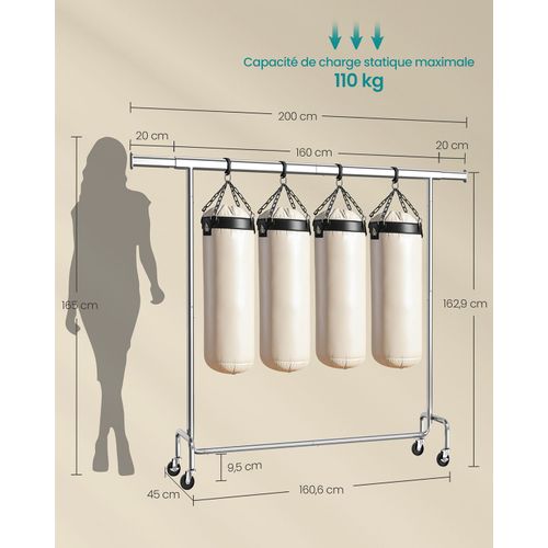 Portant à Vêtements Avec Roulettes Tringle Extensible Pour Charge Lourde Capacité