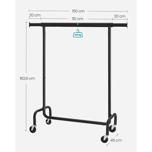 Portant à Vêtements Charge Max 130 Kg Télescopique Réglable Avec Roulettes Mètal