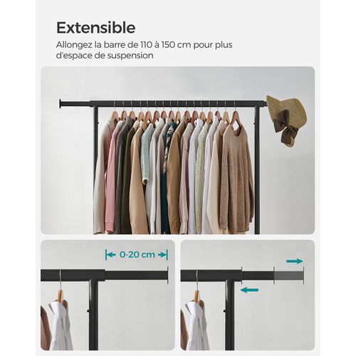 Portant à Vêtements Charge Max 130 Kg Télescopique Réglable Avec Roulettes Mètal