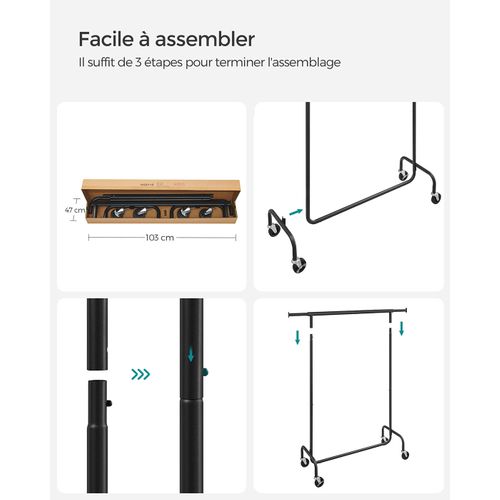 Portant à Vêtements Charge Max 130 Kg Télescopique Réglable Avec Roulettes Mètal