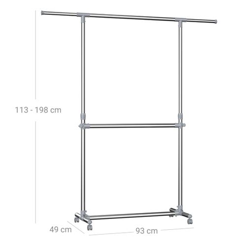 Portant Penderie à Vêtement Sur Roulettes Gris Hauteur: 113-198cm Tube En Fer Revêtu