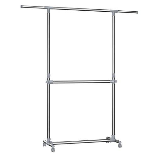 Portant Penderie à Vêtement Sur Roulettes Gris Hauteur: 113-198cm Tube En Fer Revêtu