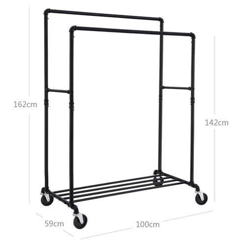 Porte-manteau Portant Entube Avec Les Roulettes Charge 110 Kg Deux Barres De Suspension