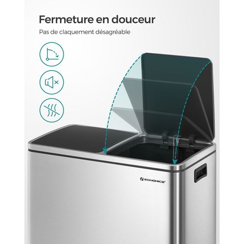 Poubelle 2 Pédales Poubelle Avec Double Compartiment 2 X 30 Litres Anti-traces