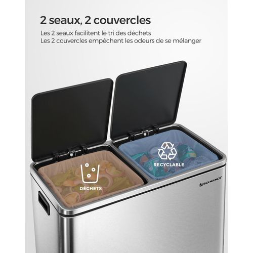 Poubelle 2 Pédales Poubelle Avec Double Compartiment 2 X 30 Litres Anti-traces
